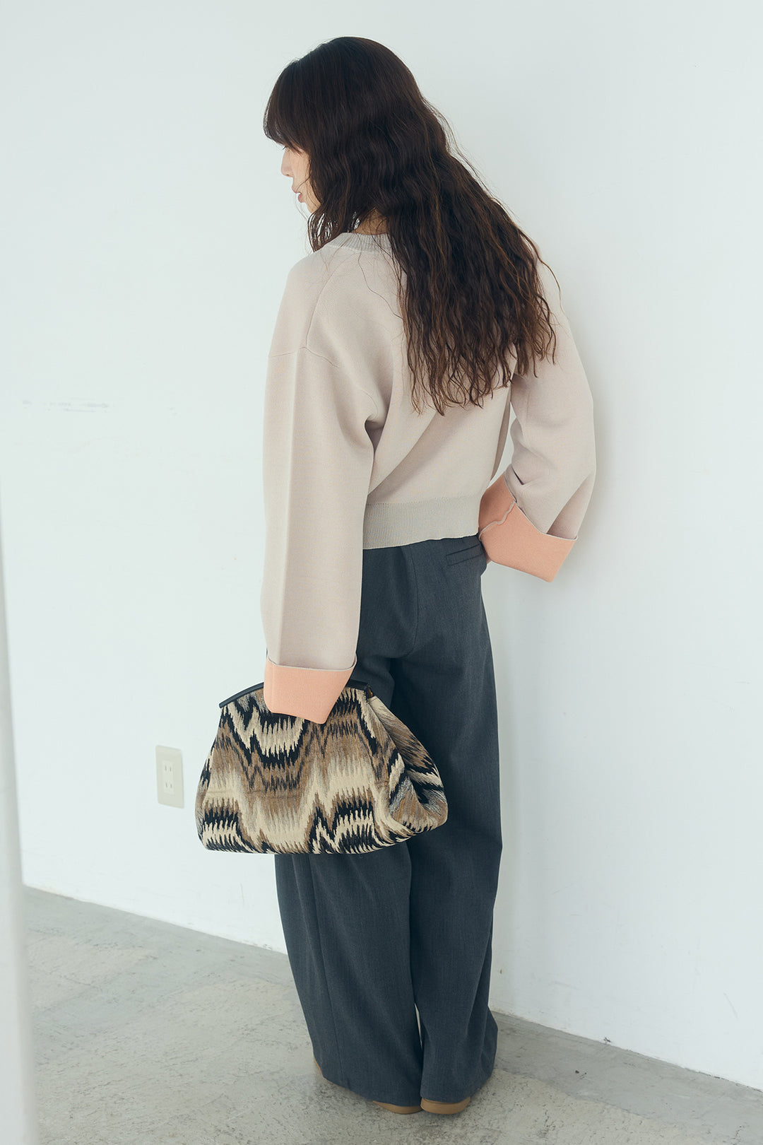 [SET]レーヨンポリダブルフェイスカーディガン+サイドベルトタック入りスラックス(2set)