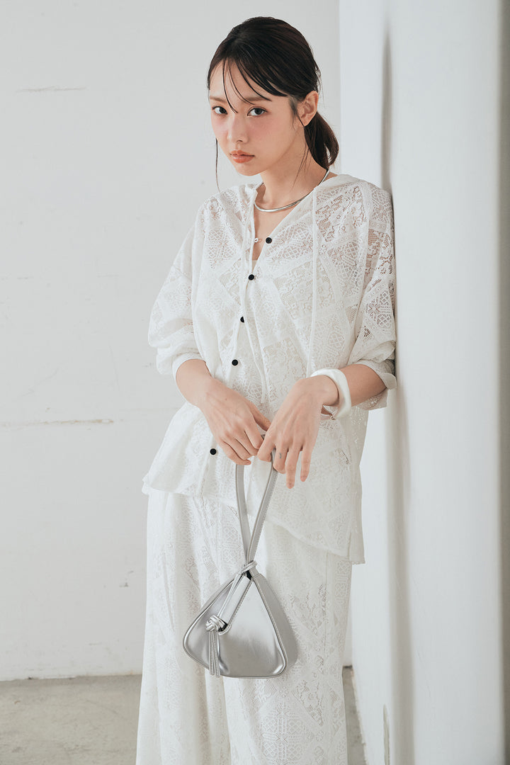 [SET]ブロックレースフード付きブラウス+リラックスブロックレースワイドパンツ(2set)