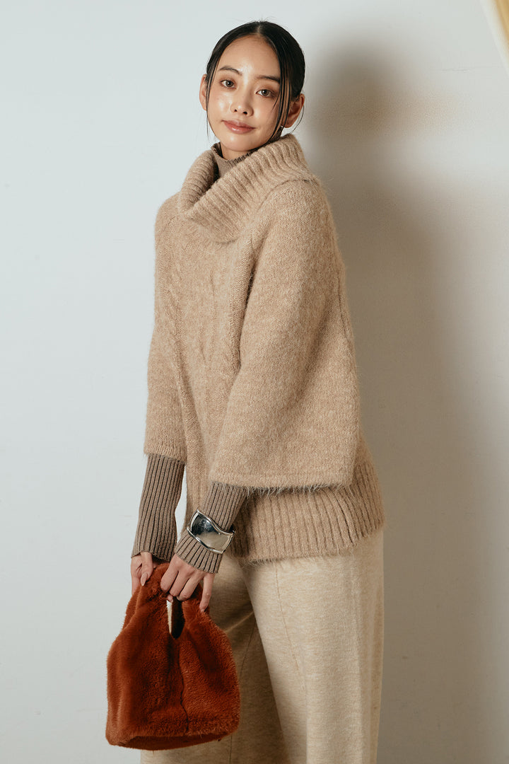 [SET]起毛ミディアムスリーブニットトップス+リブニットシームレスタートルプルオーバー+センターラインニットパンツ(3set)