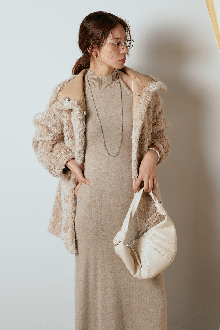 [SET]リバーシブルボアアウター+ノースリーブニットロングワンピース(2set)