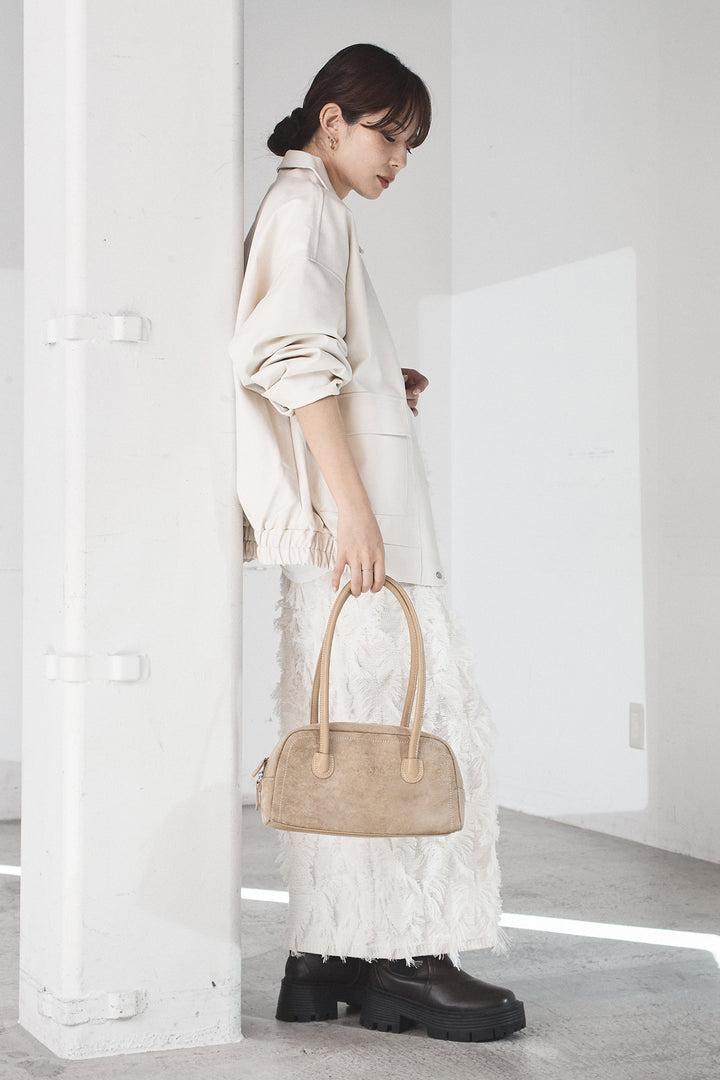 [SET]レザーライクオーバーサイズブルゾン+カットフリンジニットタイトスカート(2set)