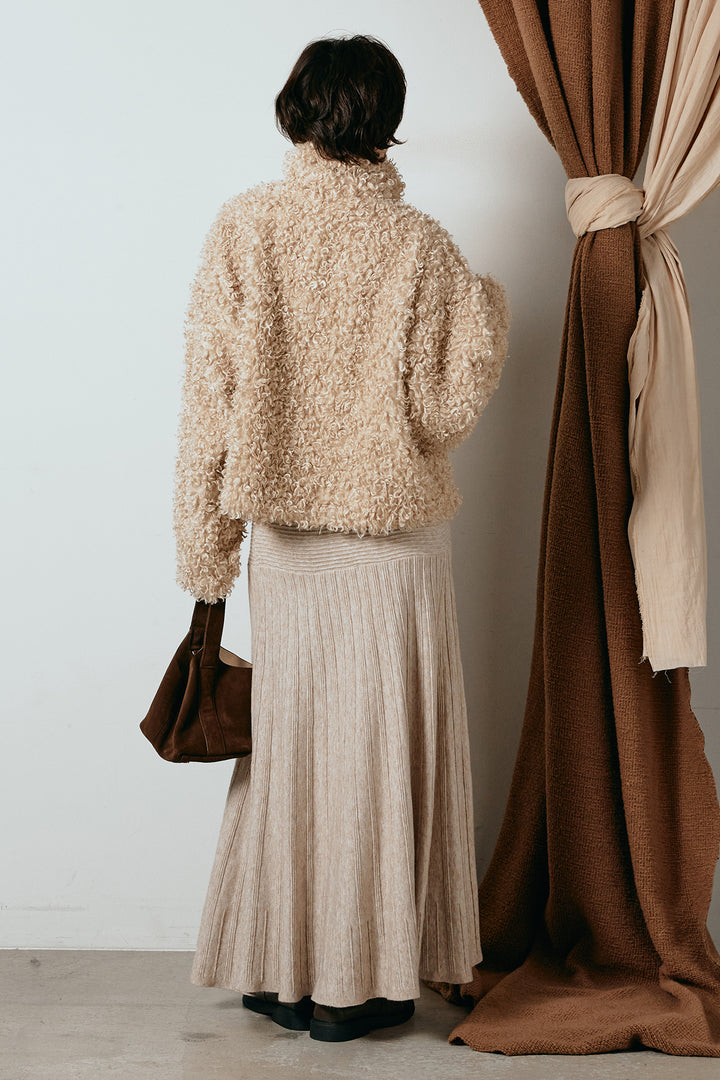 [SET]プードルファーミドルジャケット+編み地切り替えフレアニットスカート(2set)