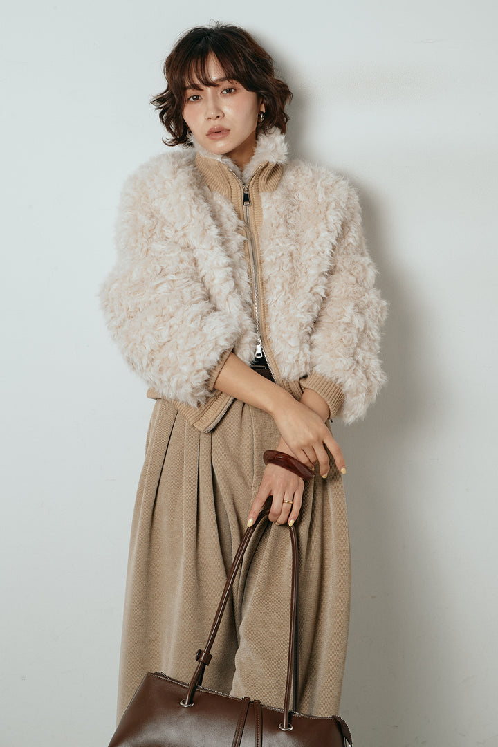 ハイネックショート丈ボアジップブルゾン