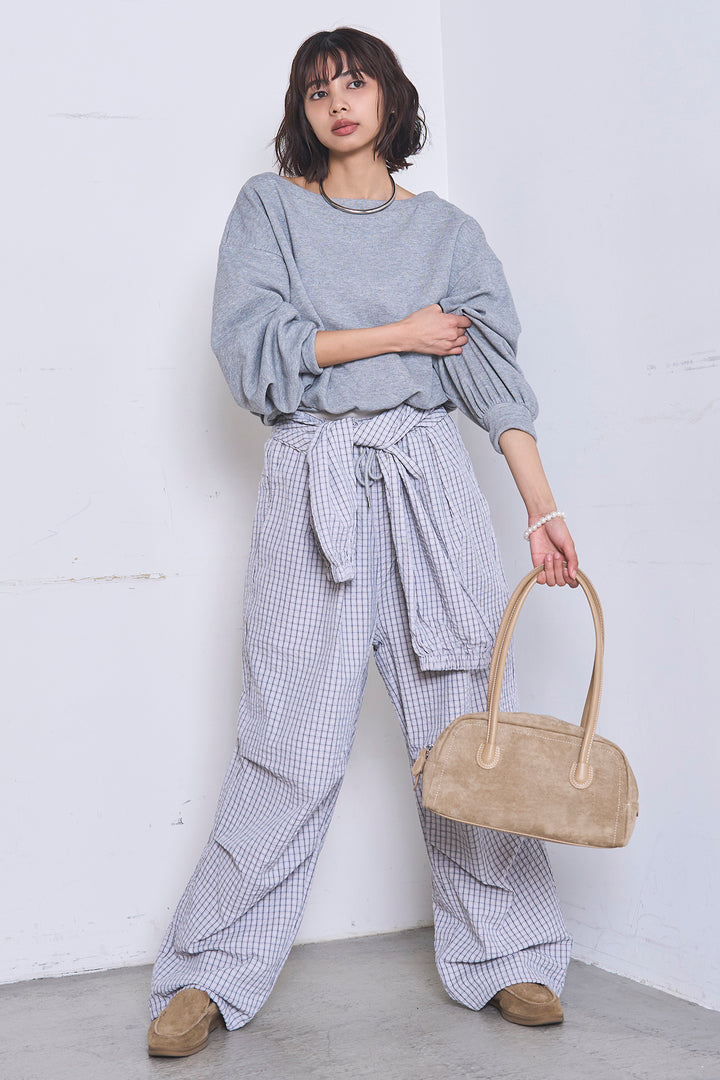 [SET]ワンショルスウェットプルオーバー+チェックウエスト巻きジョガーパンツ(2set)