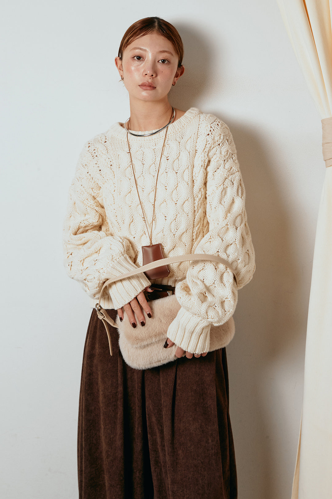 [SET]バルキーケーブルプルオーバー+コーデュロイサイドタックコクーンパンツ(2set)