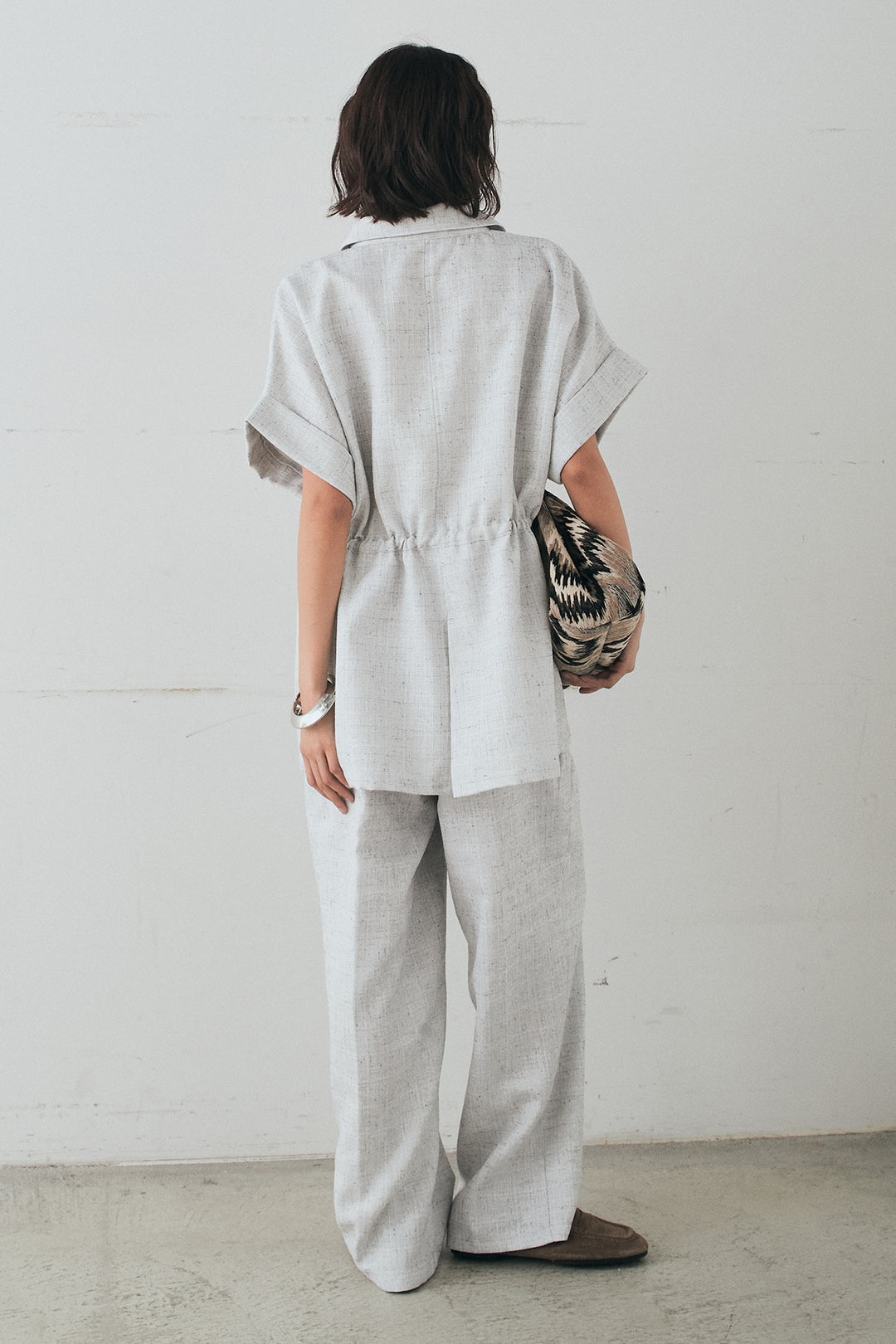 [SET]ツイードウエストドロストシャツ+ツイードタックパンツ(2set)