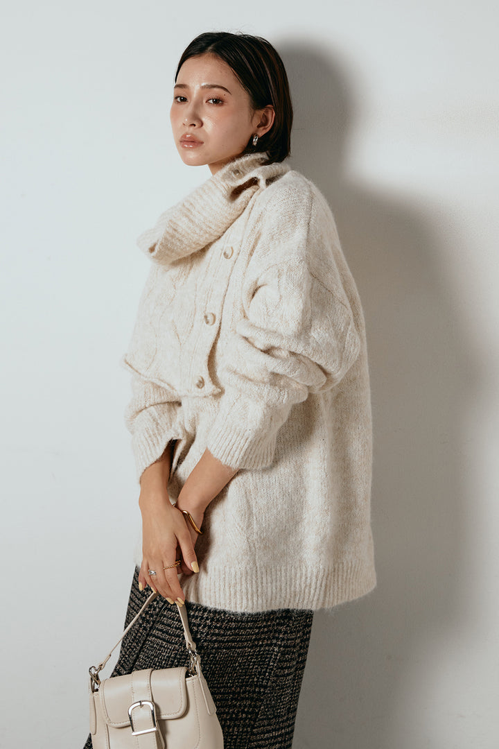 [SET]ケープデザインケーブルニットトップス+グレンチェック柄フロントジップタイトスカート(2set)