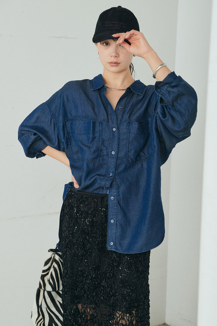 [SET]テンセルデニムシャツ+ラメ刺繍デザインスカート(2set)