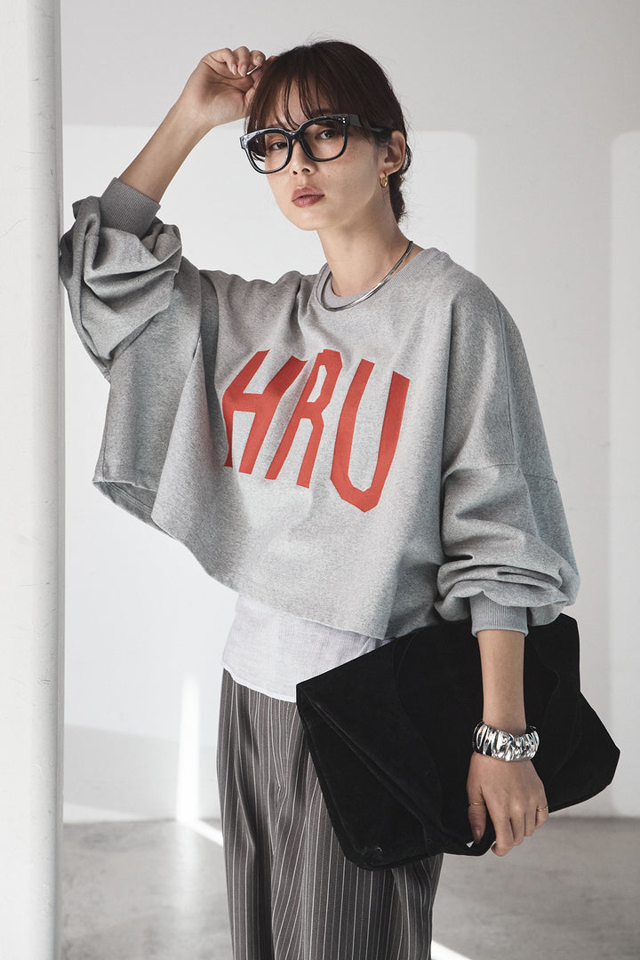 [SET]ビッグロゴHRU袖ボリュームトップス+リブシアークルーネック長袖トップス(2set)