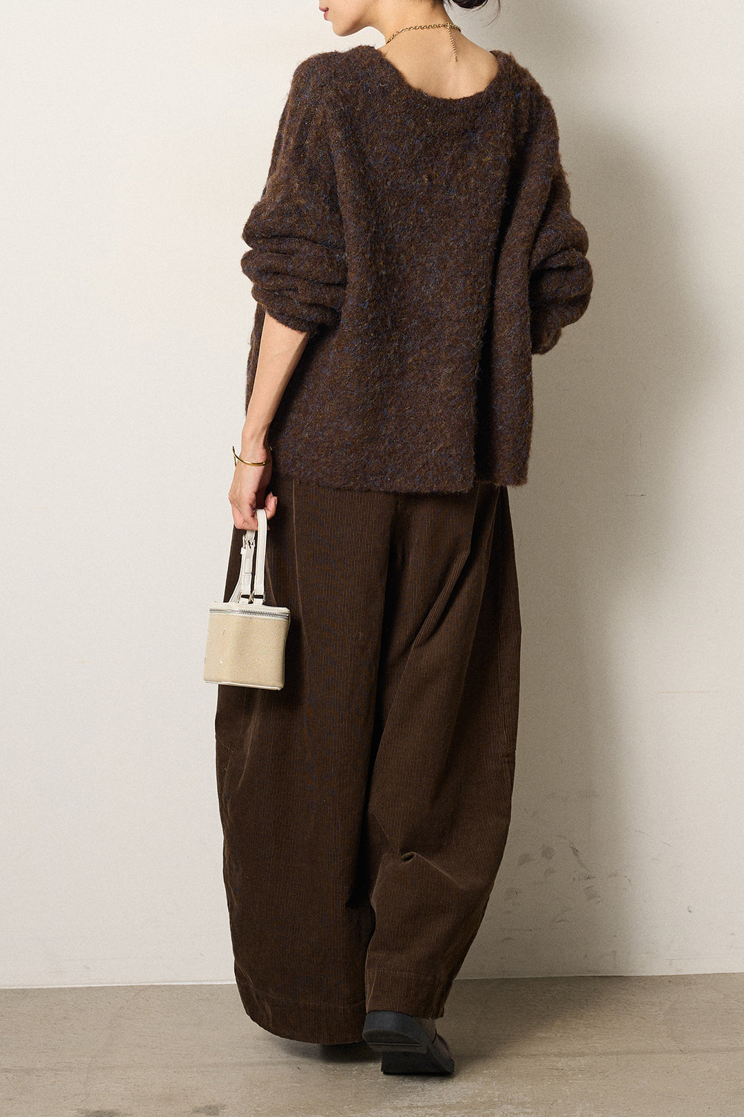 [SET]ウール混透かしロゴニットカーディガン+タック入りコーデュロイワイドパンツ(2set)