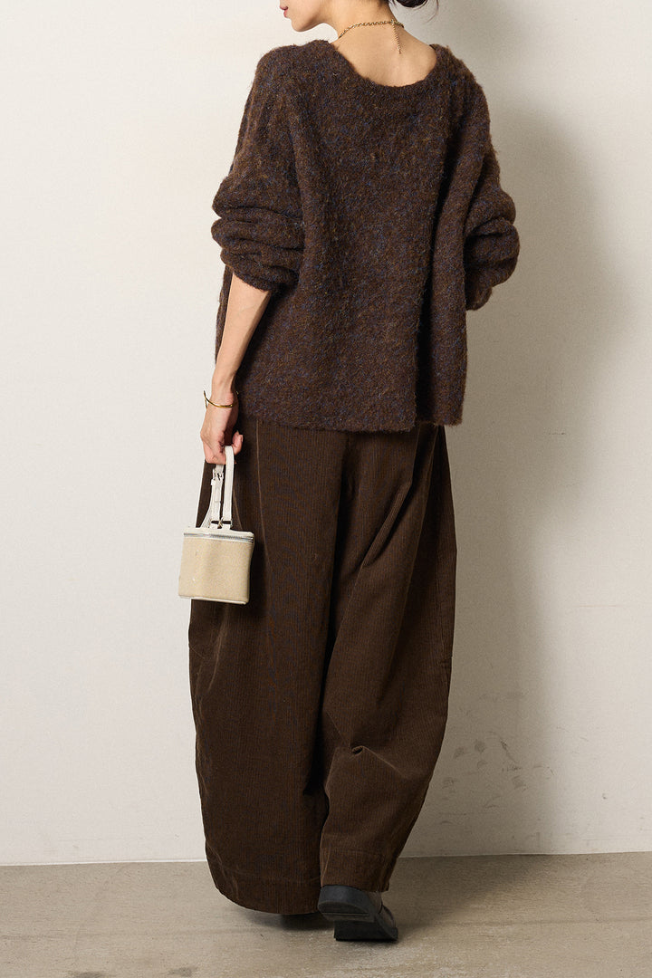 [SET]ウール混透かしロゴニットカーディガン+タック入りコーデュロイワイドパンツ(2set)