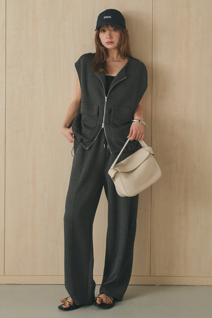 [SET]ボンディング生地ジップベスト+ボンディング生地コクーンパンツ(2set)