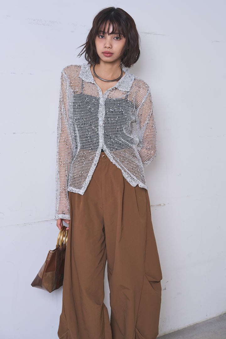 [SET]ネップメッシュポロ襟カーディガン+ドライタフタタックバレルパンツ(2set)