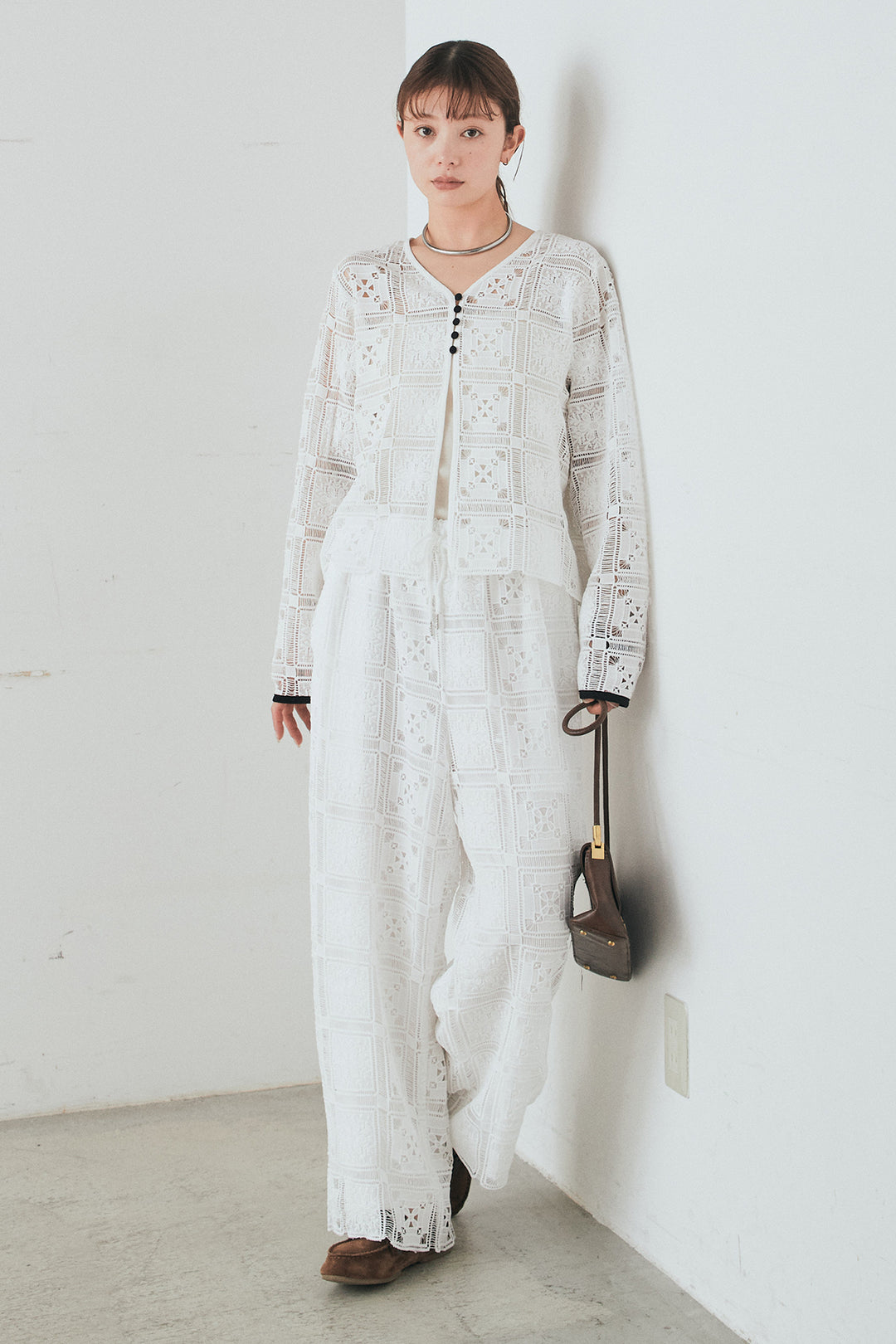 [SET]クロシェレースカーディガン+クロシェレースイージーパンツ(2set)