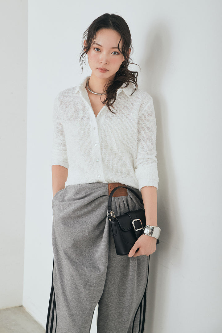 [SET]カールヤーンシャツ+ライトダンボールウェーブラインドレープパンツ(2set)