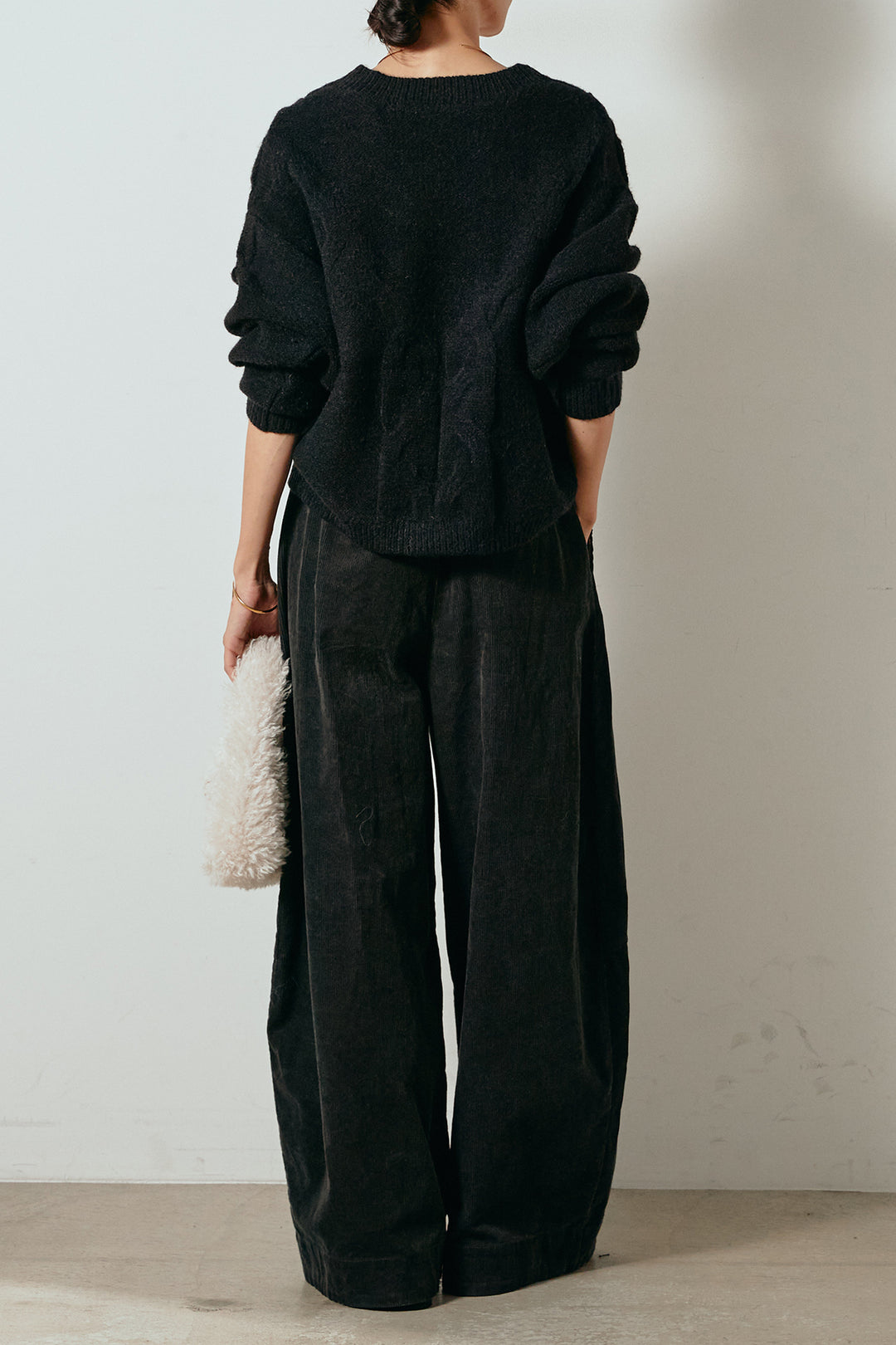 [SET]ケーブルカシュクールニットトップス+タック入りコーデュロイワイドパンツ(2set)