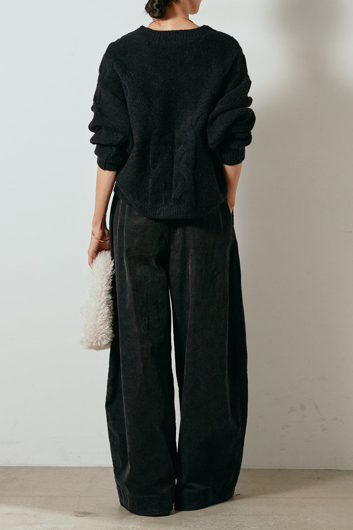 [SET]ケーブルカシュクールニットトップス+タック入りコーデュロイワイドパンツ(2set)