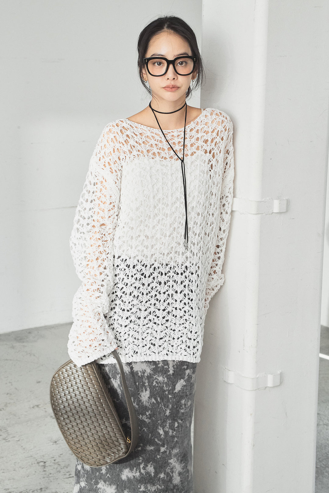 [SET]リラックスメッシュニットトップス+タイダイ柄ベロアワイドスカート(2set)