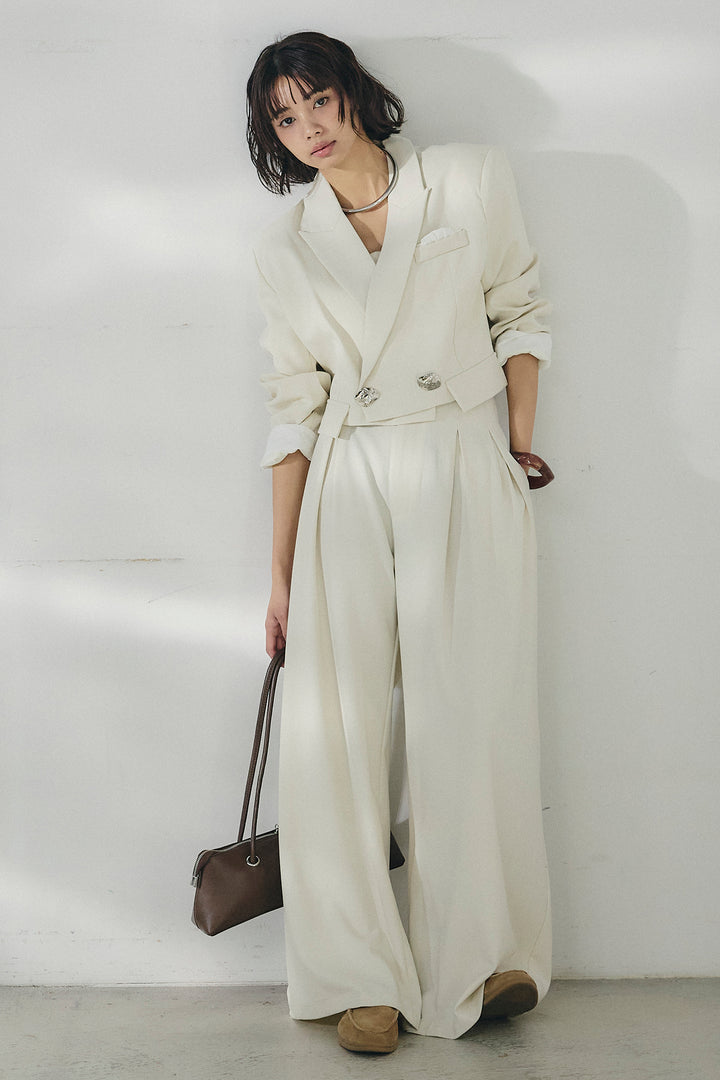 [SET]メタルプレートショート丈ジャケット+メタルプレートタックワイドパンツ(2set)