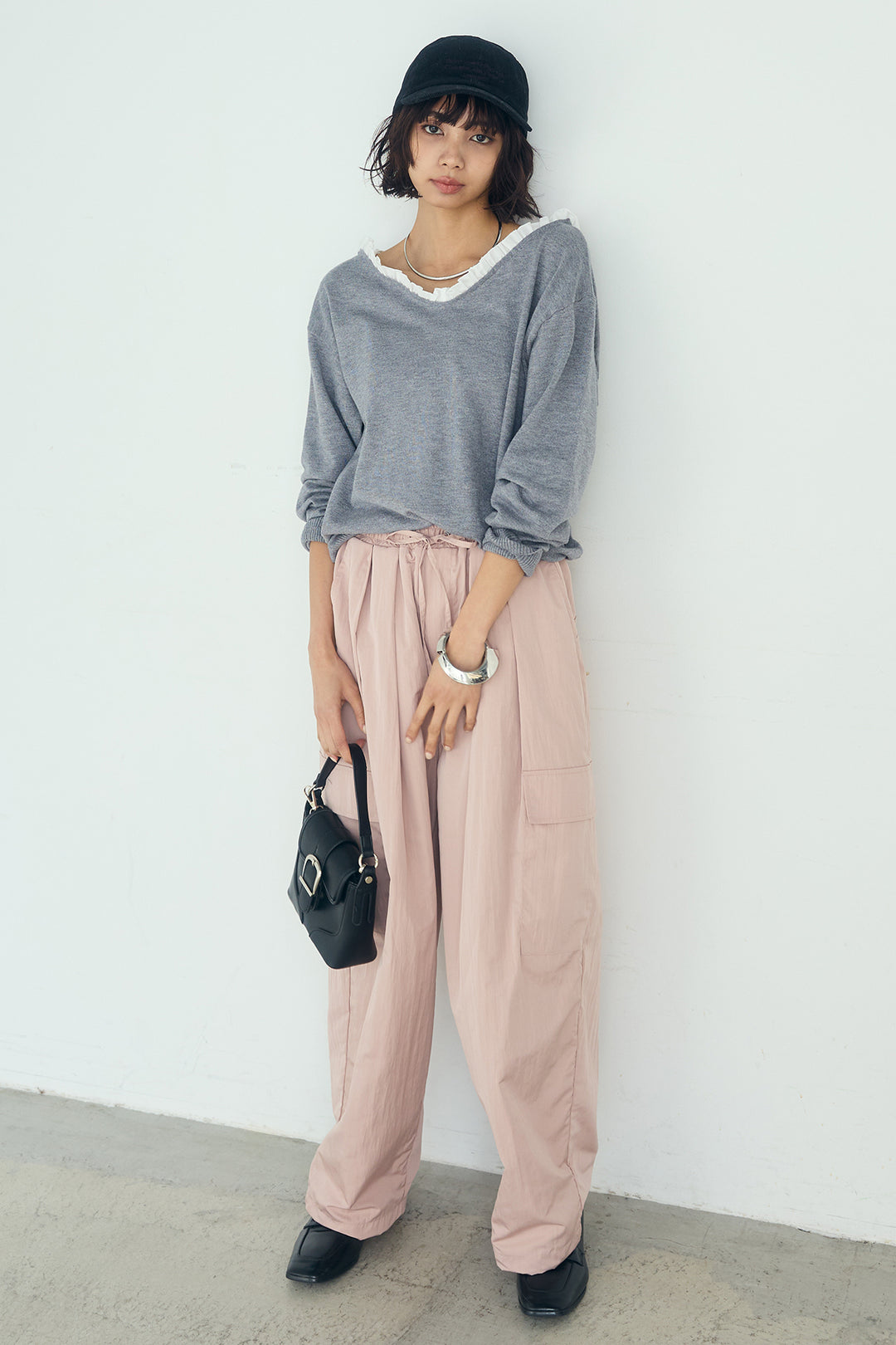 [SET]クールクール異素材コンビオフショルプルオーバー+撥水ジョガーパンツ(2set)