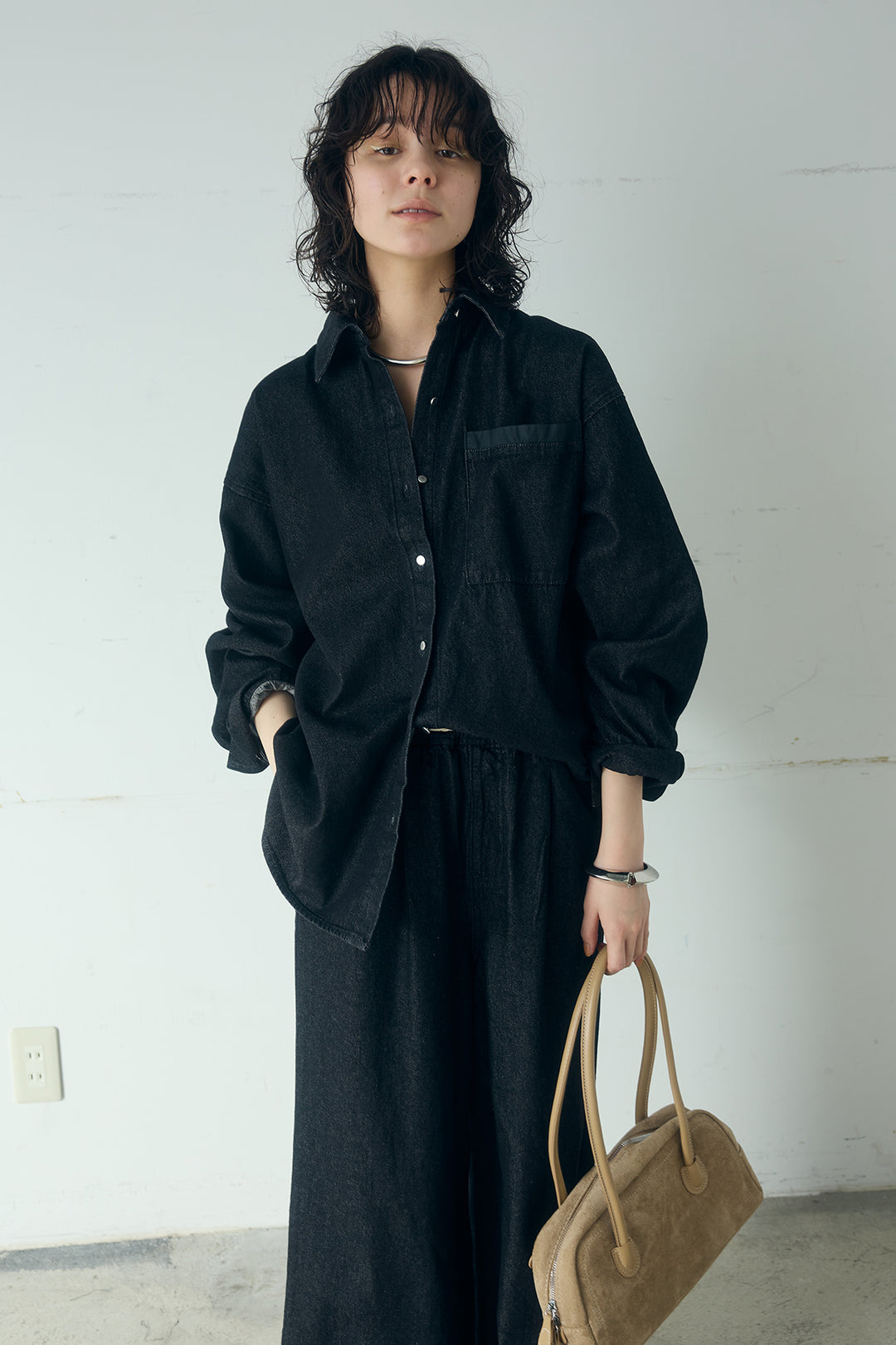 [SET]ライトオンスデニムシャツ+ライトオンスデニムルーズパンツ(2set)