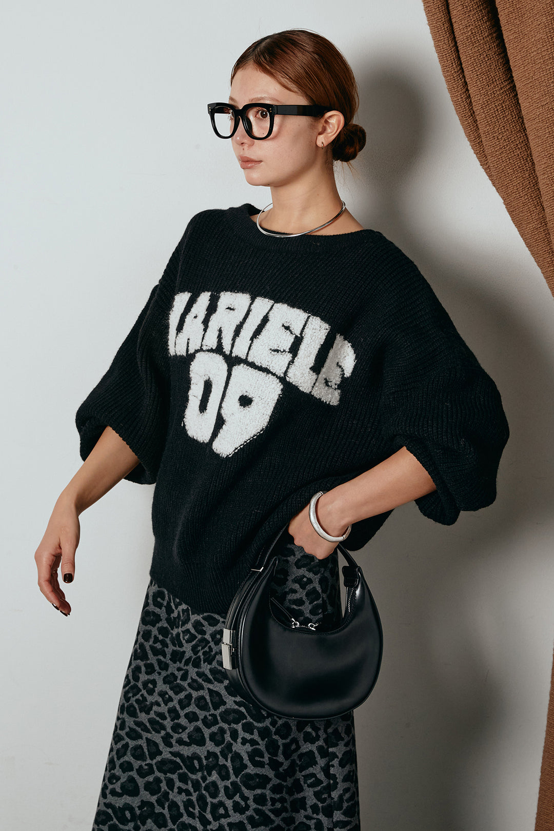 [SET]ロゴジャガードニットトップス+レオパードロングスカート(2set)