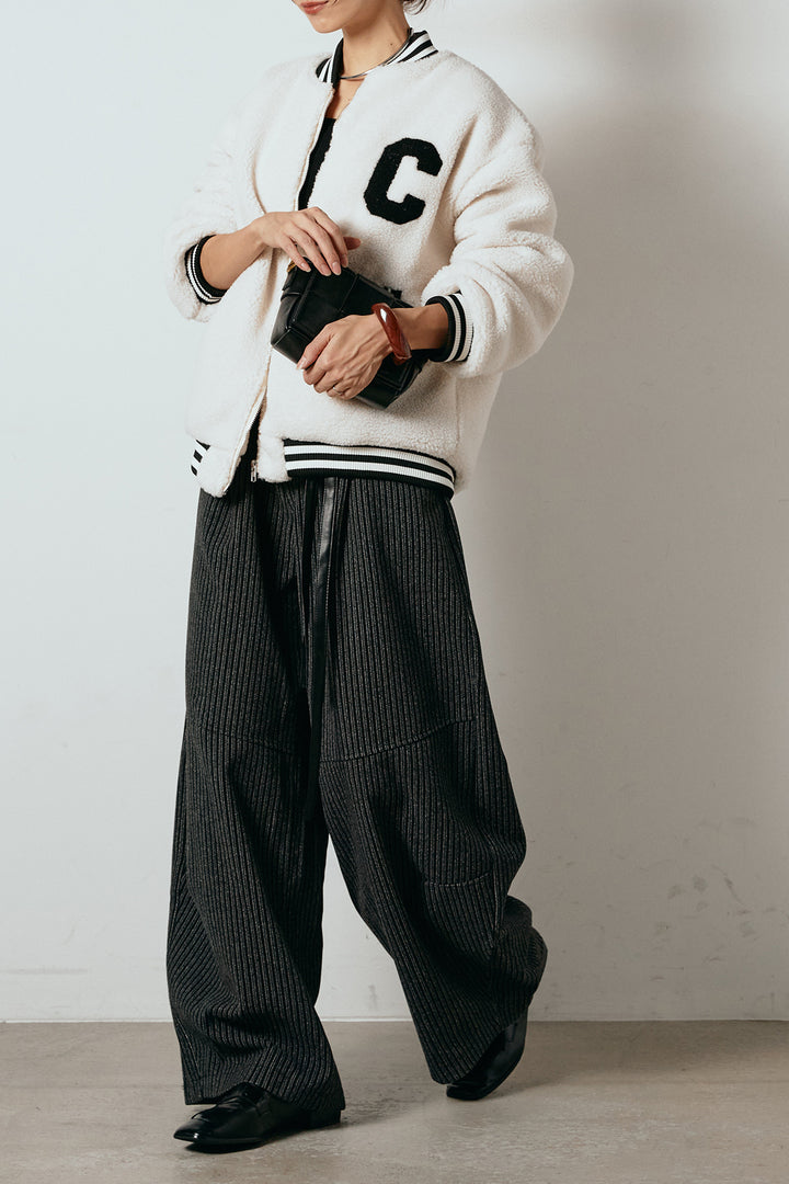 [SET]ロゴスタジャンボアブルゾン+レザーライク配色ストライプパンツ(2set)