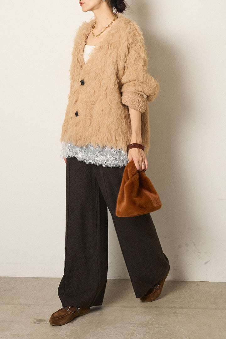 [SET]起毛シャギーニットカーディガン+センターラインニットパンツ(2set)