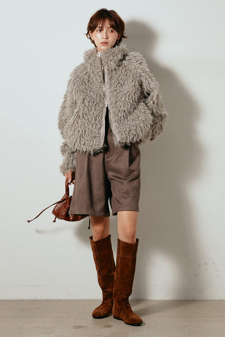 [SET]ミックスシープファースタンドブルゾン+フェイクスウェードハーフパンツ(2set)