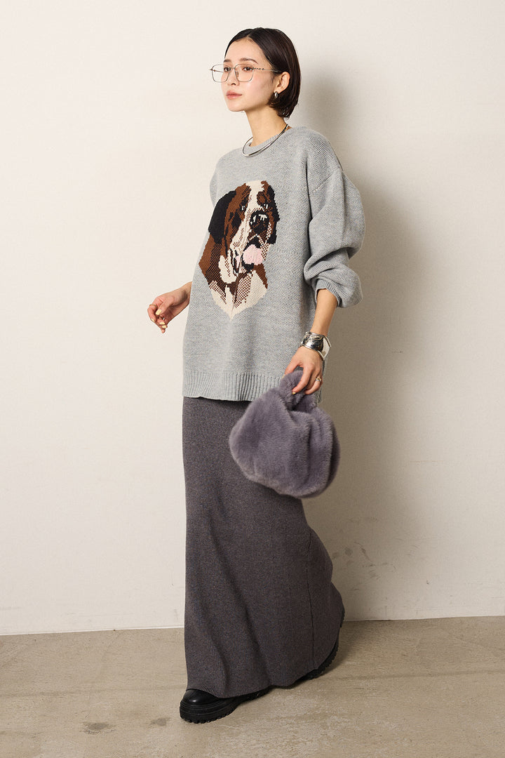 [SET]アニマルジャガード柄ニットトップス+リブナローニットスカート(2set)