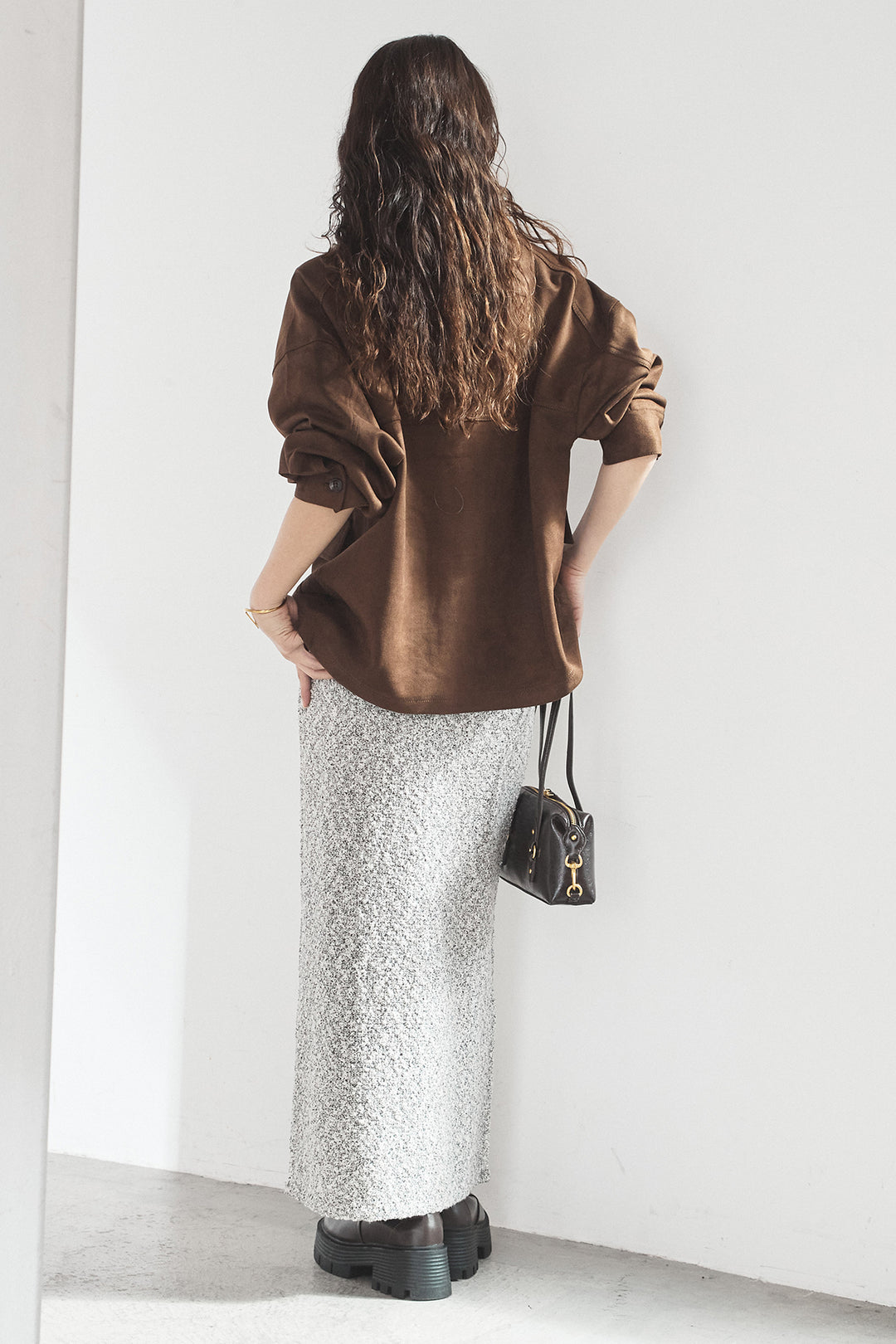 [SET]デカポケスエポンジャケット+ツイード風MIXスラブスカート(2set)