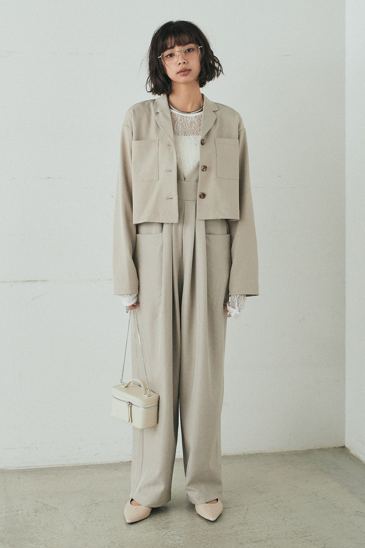 [SET]バックジップデザインショートツイルジャケット+キャミロングオールインワン(2set)