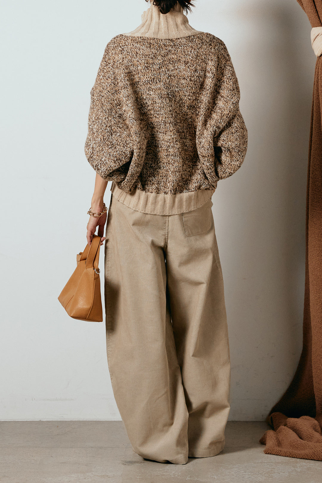 [SET]ハイネックミックスニットカーディガン+フロントタック入りコーデュロイパンツ(2set)