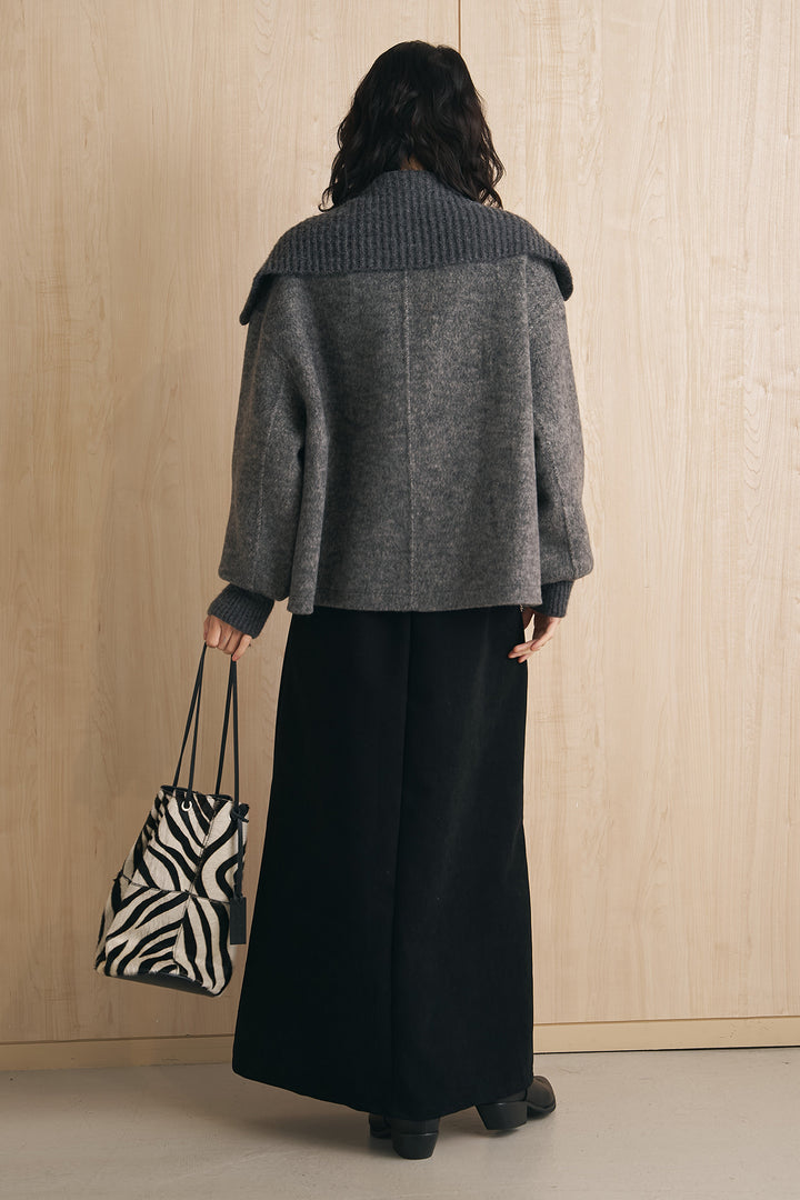 [SET]ウール混ビッグカラーダブルジップブルゾン+フロントボタンコーデュロイスカート(2set)