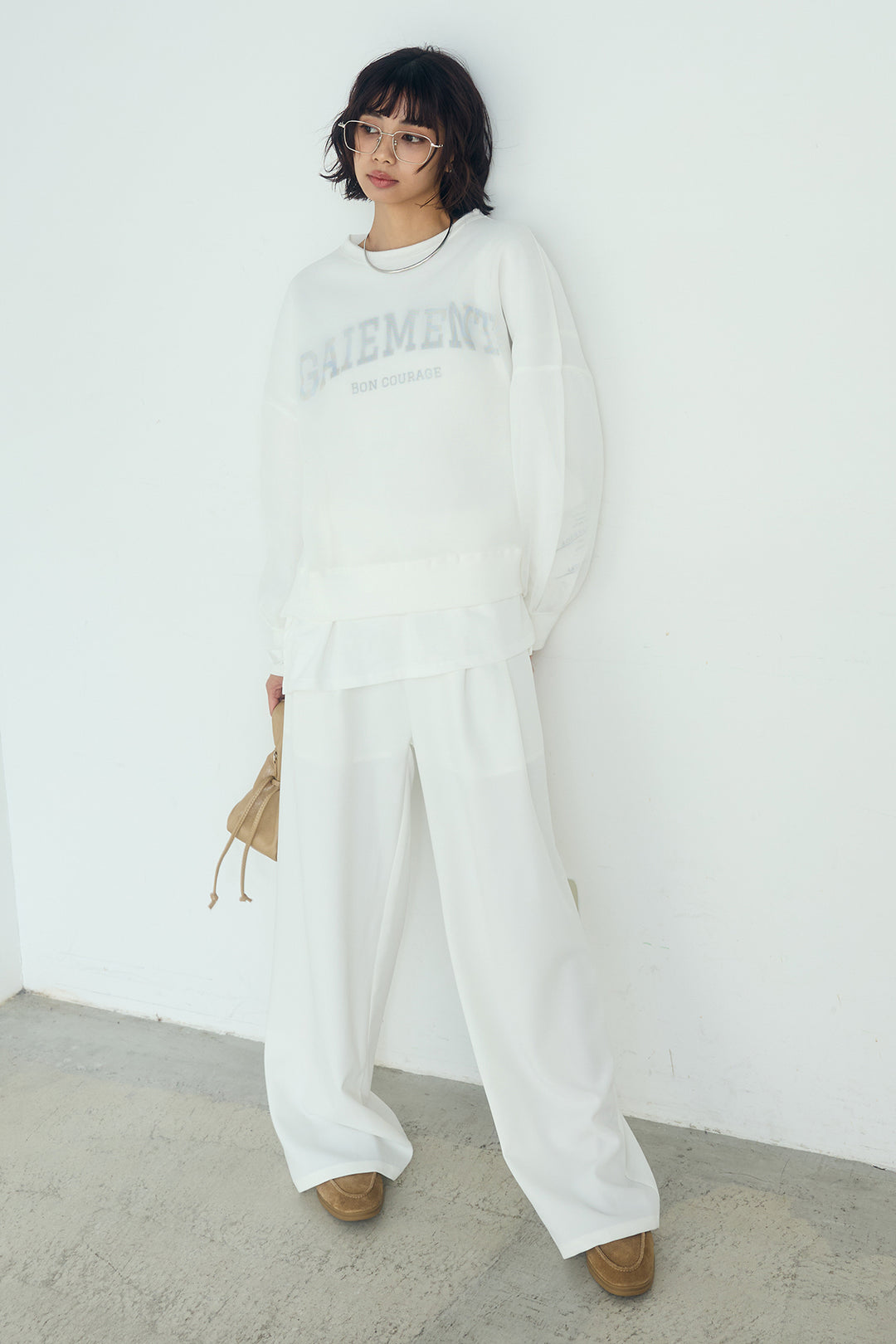 [SET]クリアダンボールプルオーバー+斜めボタンタック入りスラックス(2set)