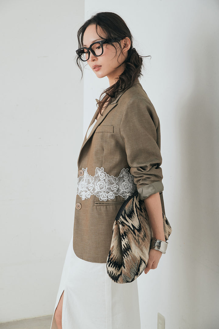 [SET]リネンタッチレースデザインジャケット+裾レースデザインデニムスカート(2set)