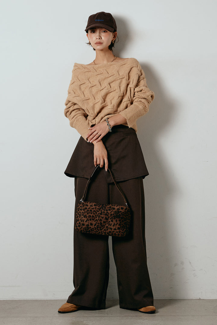 [SET]ボートネックニットトップス+ベルト付きウエストデザインパンツ(2set)