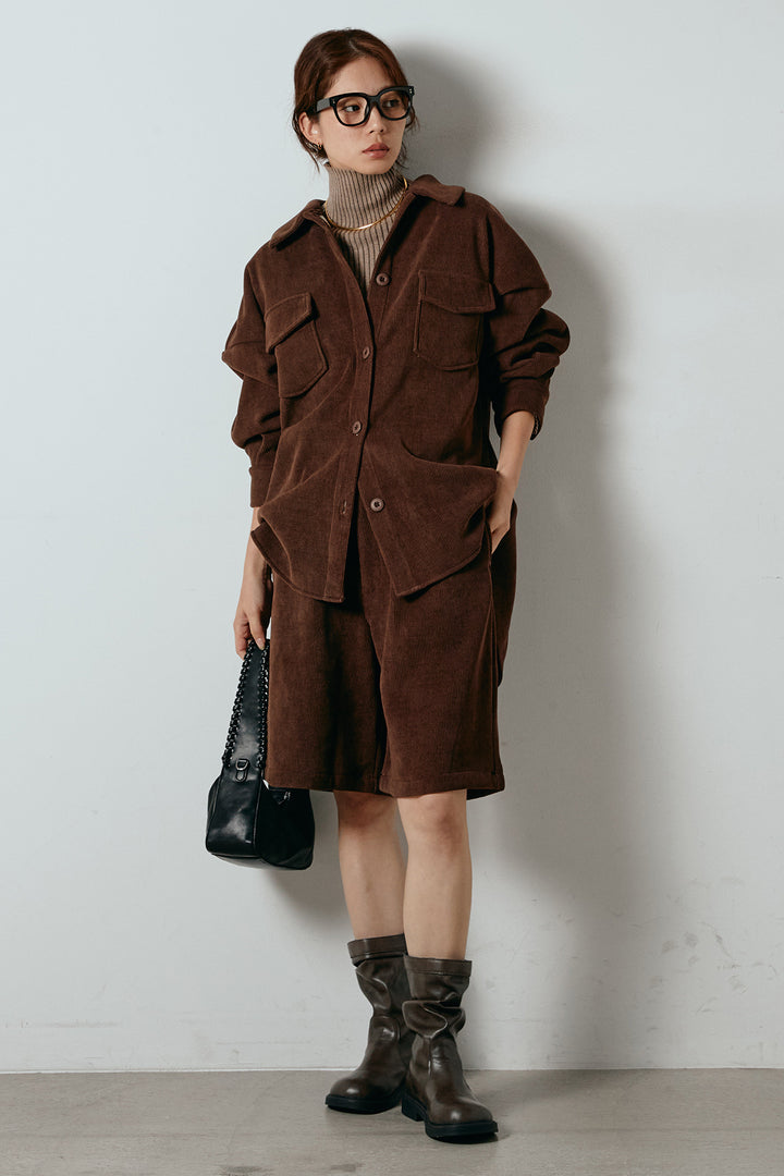 [SET]襟付きコーデュロイポケットシャツ+リブニットシームレスタートルプルオーバー+リラックスコーデュロイハーフパンツ(3set)