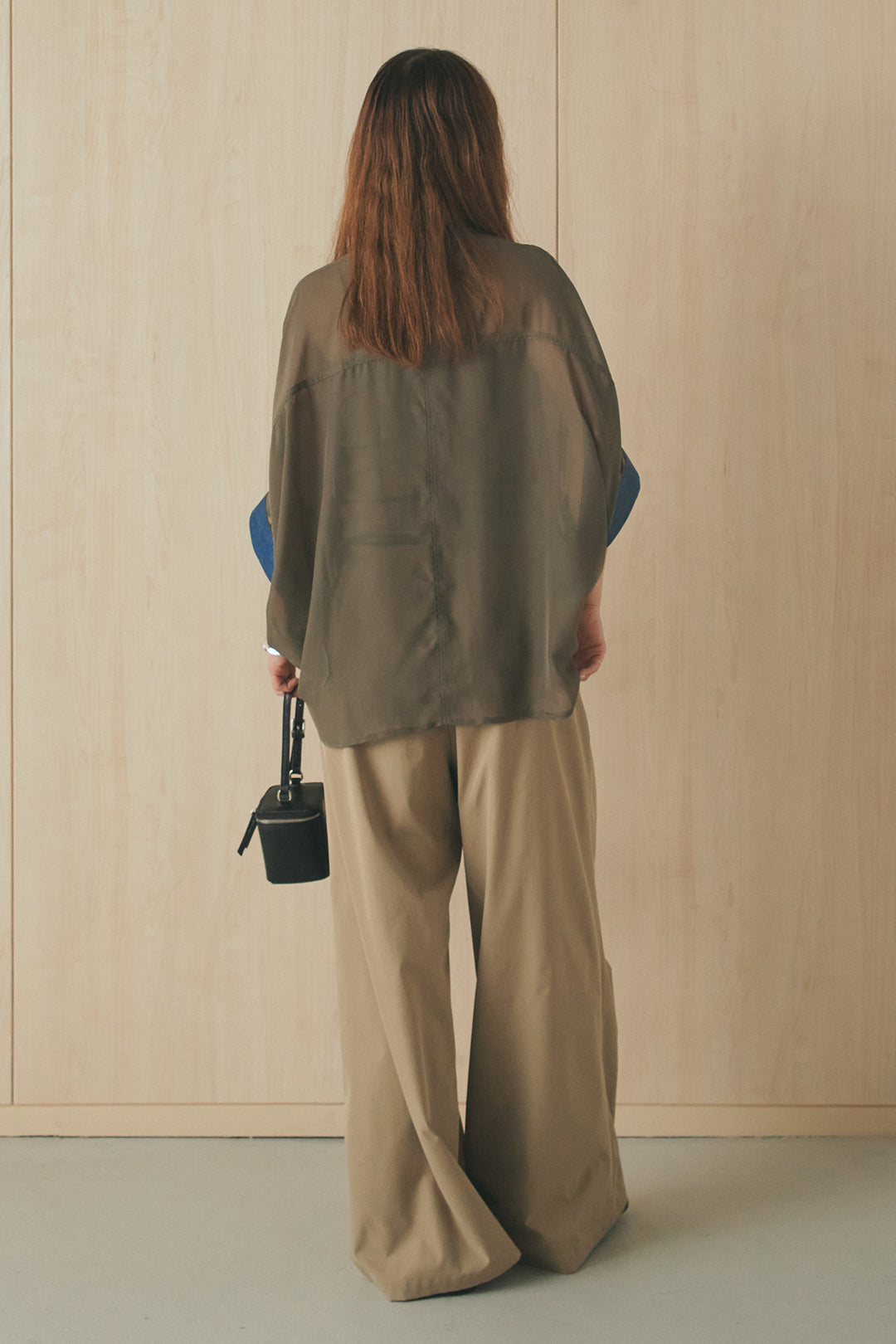 [SET]デニムライクビッグツーポケシアーシャツ+ベルトループデザインハイウエストタックパンツ(2set)