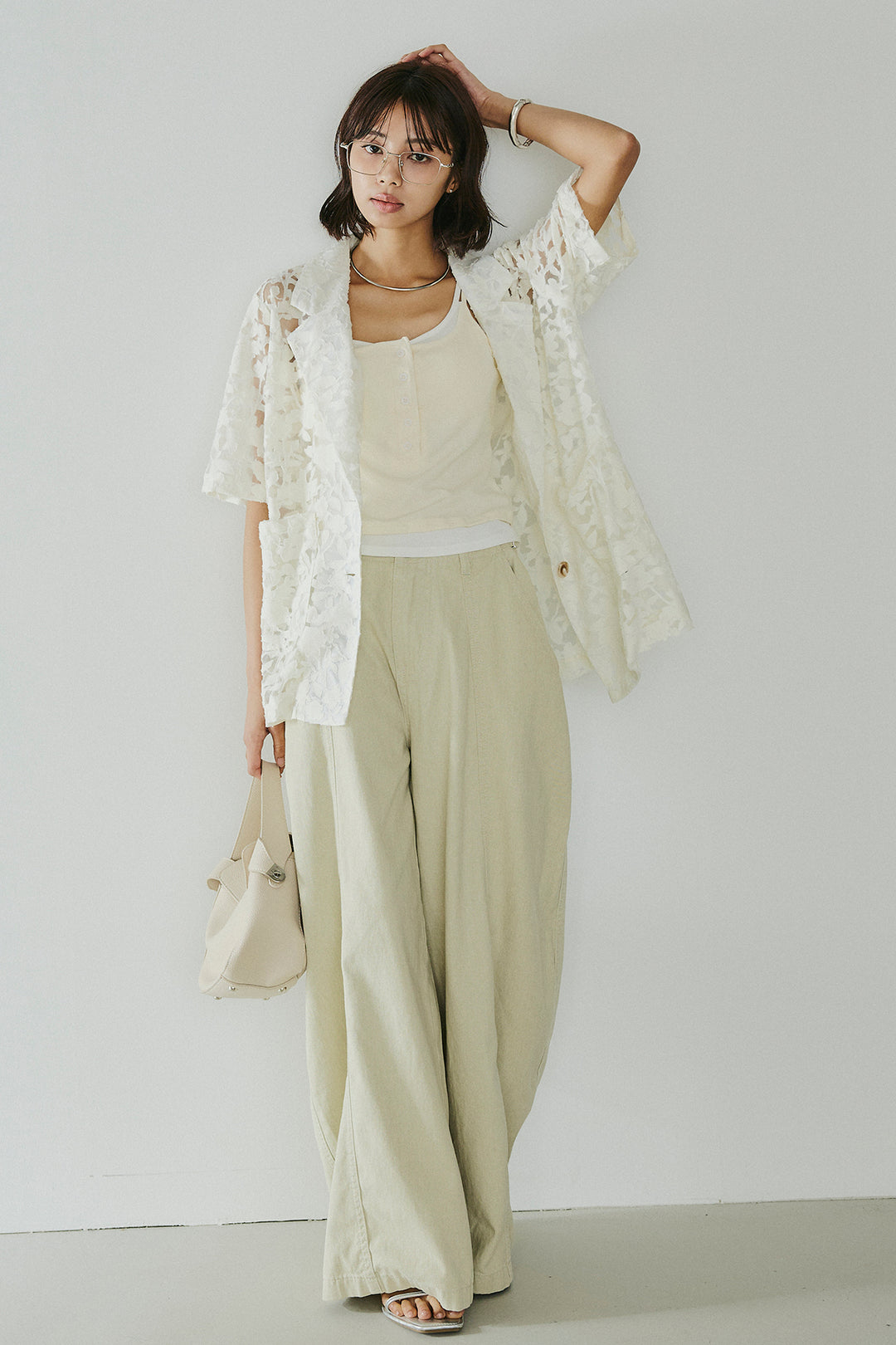 [SET]シアージャガードハーフスリーブテーラードジャケット+サイドベルトカーブワイドパンツ(2set)