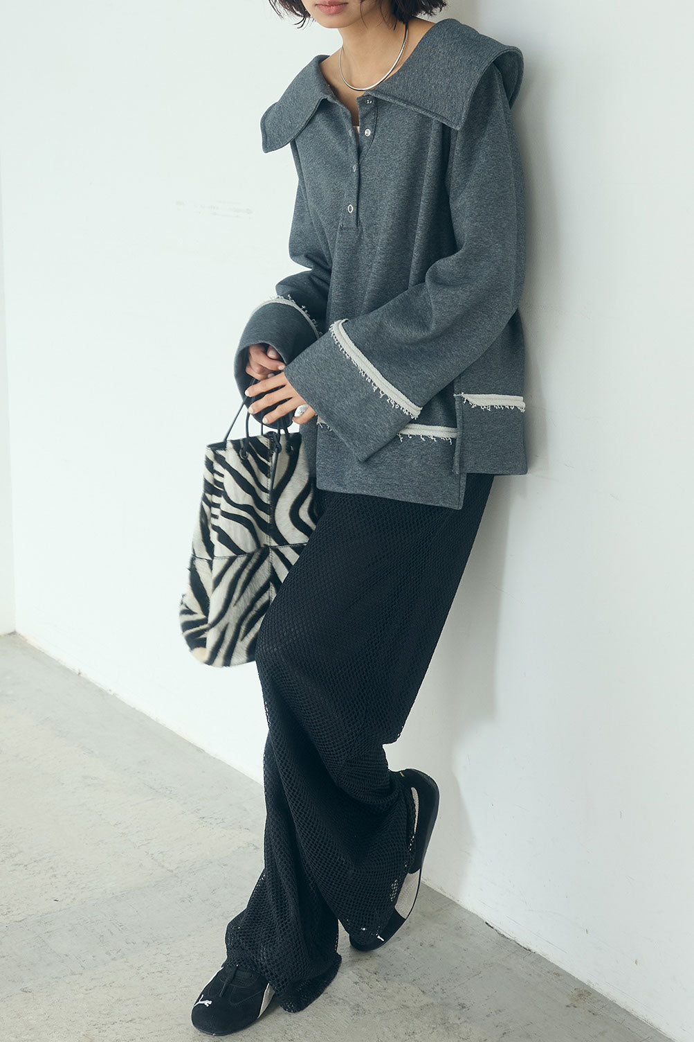 [SET]ビッグカラー2WAYスウェットトップス+メッシュリラックスパンツ(2set)