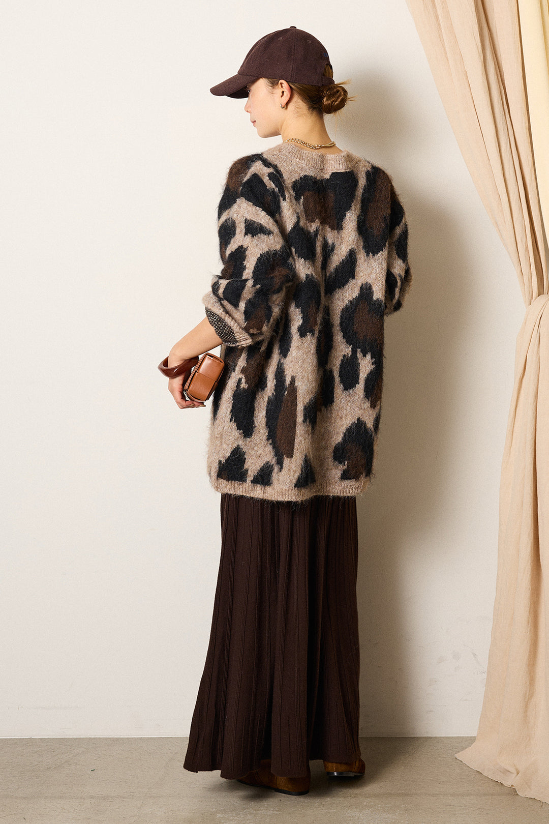 [SET]ルーズアニマルモヘアニットトップス+編み地切り替えフレアニットスカート(2set)