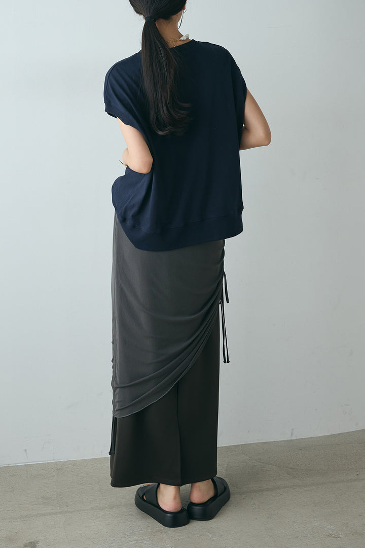 [SET]サガラ刺繍フレンチスリーブTシャツ+シアーレイヤードタイトスカート(2set)