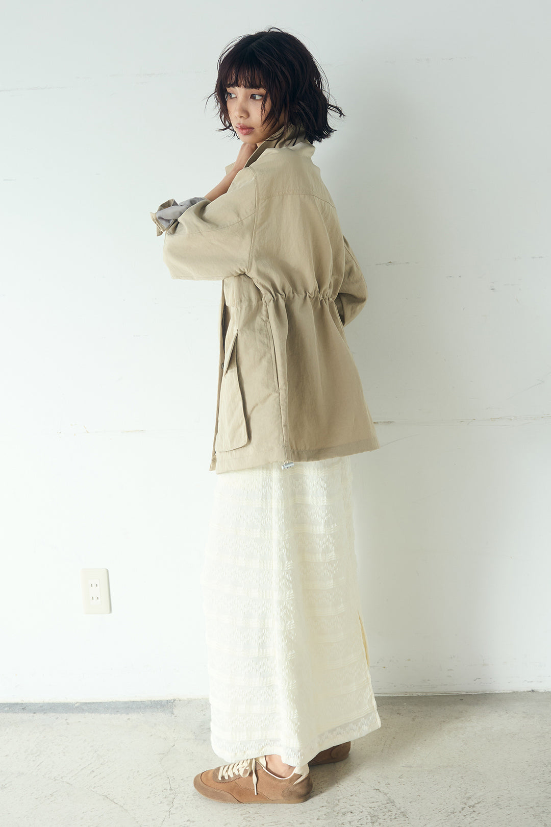 [SET]ナイロンツイルフィールドジャケット+ジャガードカットソータイトスカート(2set)