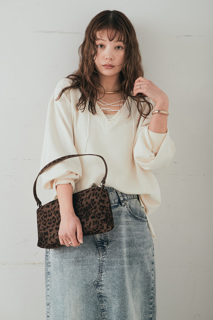 [SET]レースアップワッフルボーダートップス+ウエストクロスデニムタイトスカート(2set)