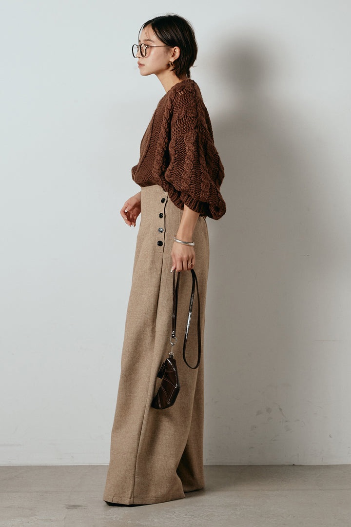 [SET]ロービングケーブルショート丈プルオーバー+サイドボタンツイードタックパンツ(2set)