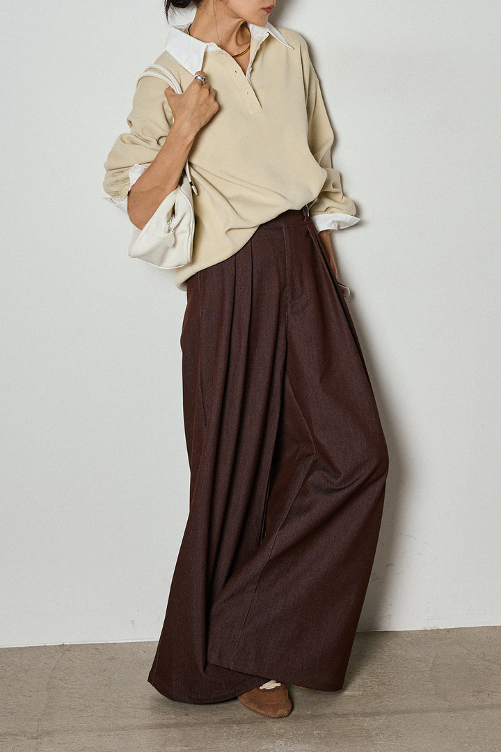 【即納】ウエストベルト付きタックワイドパンツ