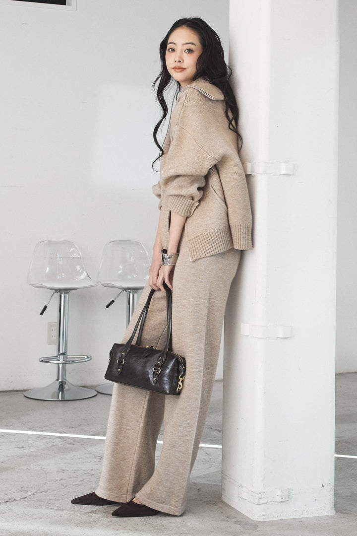 【着回しセット】[SET]ビッグカラーダブルジップニットSETUP+ストライプドッキングニットポロSETUP(2set)