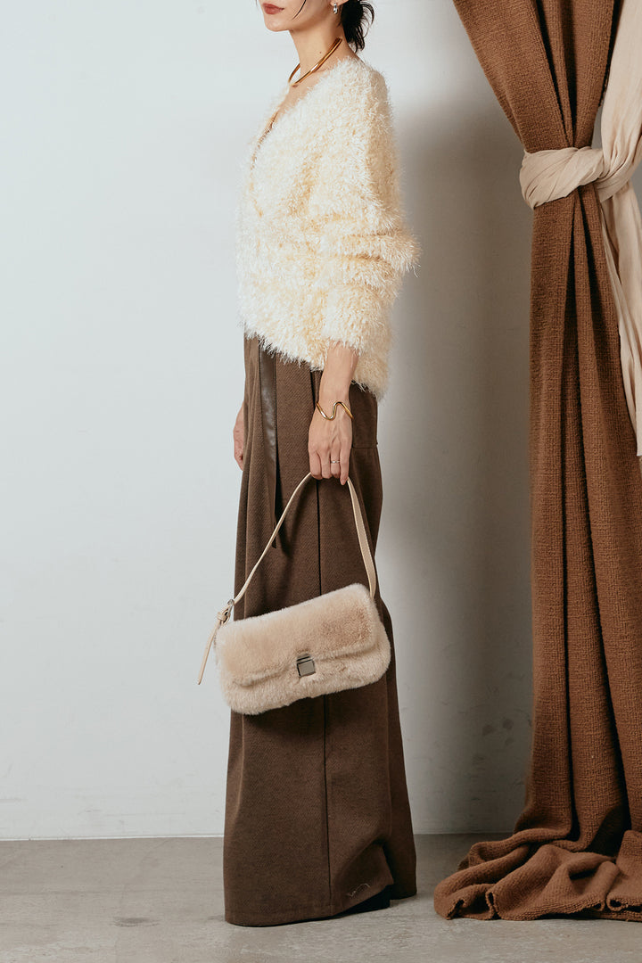 [SET]シャギークロスニットトップス+細ベルト付き起毛タックワイドパンツ(2set)