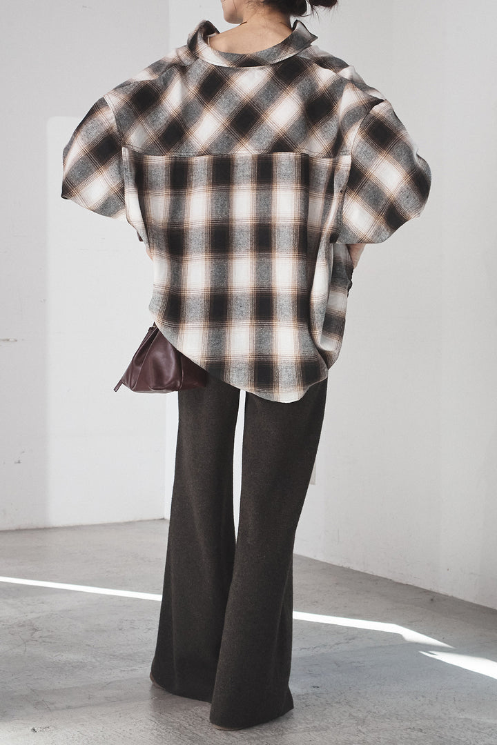 [SET]オンブレーチェックビッグシルエットCPOシャツ+センターラインニットパンツ(2set)